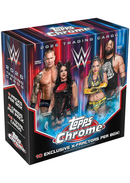 2026 Topps Chrome WWE Mega Box (8 Cards per Pack, 6 Packs per Box) 10 X-Fractor Parallels Per Box