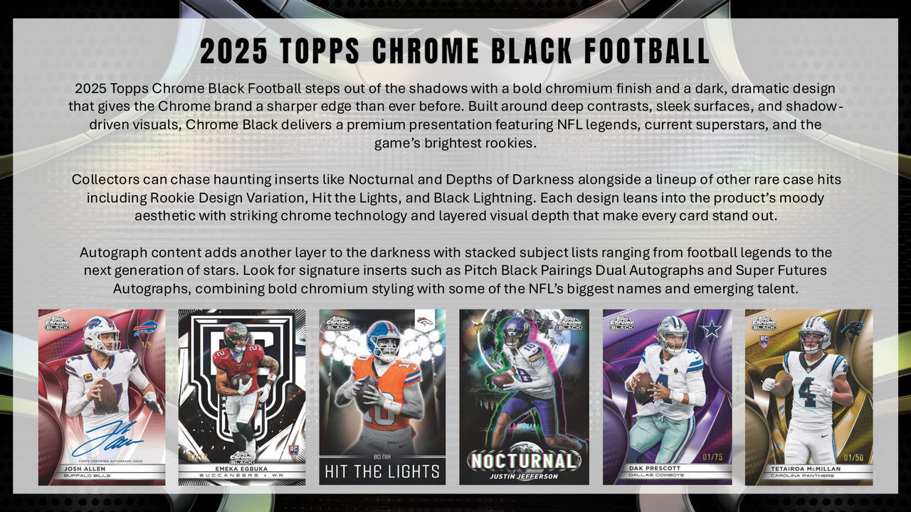 2025 Topps Chrome Black Football Hobby Box 1 Autograph Per Box