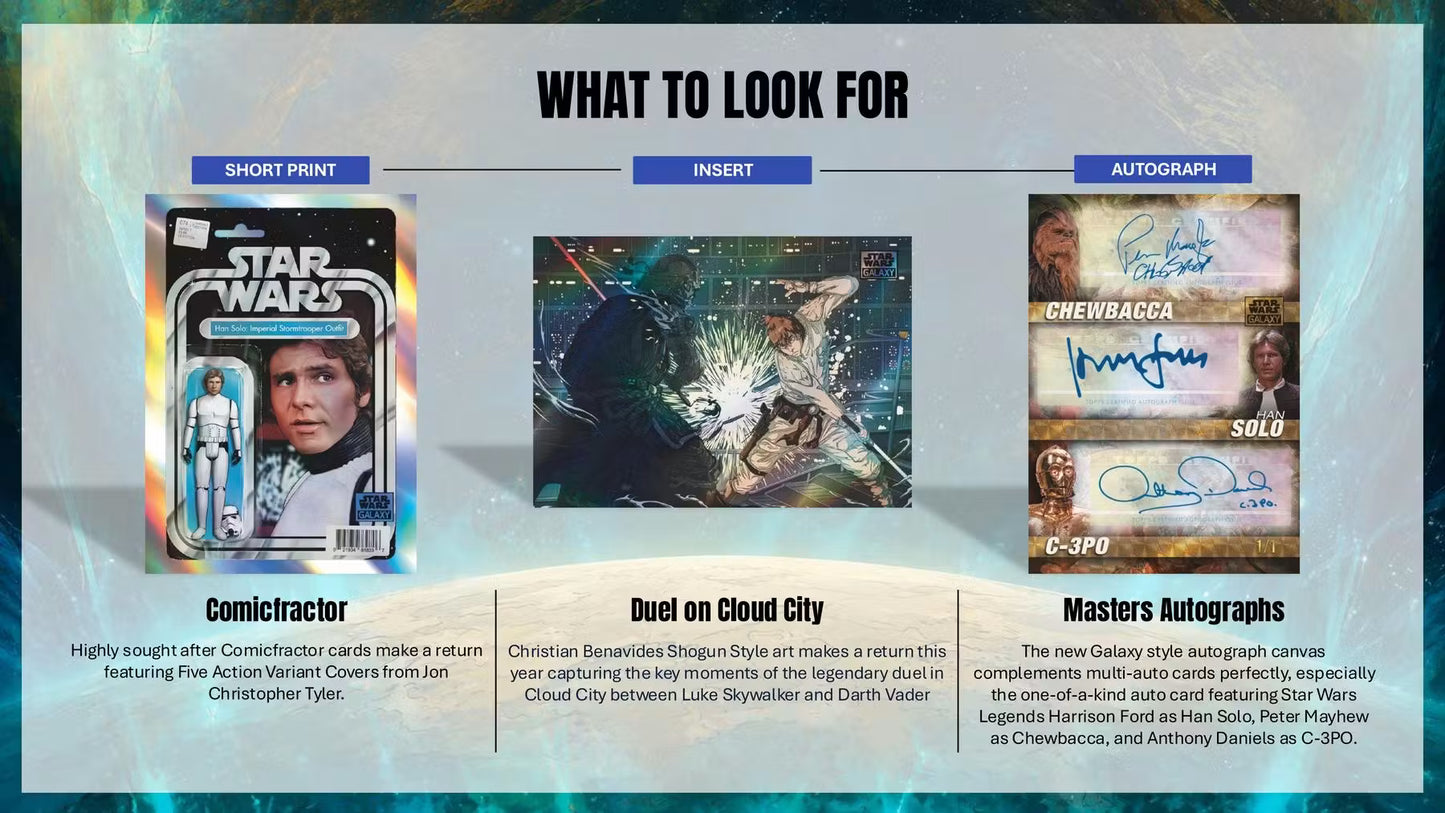 2026 Topps Star Wars Chrome Galaxy Hobby Box (4 Cards Per Pack, 18 Packs Per Box) 4 Chrome Parallels Per Box