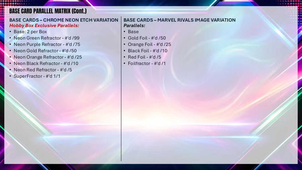 2026 Topps Neon Marvel Base Card Parallel Matrix Cont