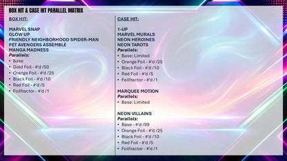 2026 Topps Neon Marvel Box Hit & Case Hit Parallel Matrix