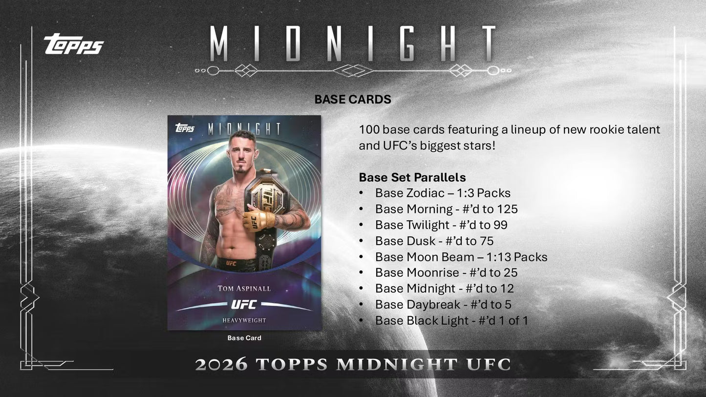 2026 Topps Midnight UFC Hobby Box (7 Cards Per Pack, 1 Pack Per Box) 3 Autographs Per Box