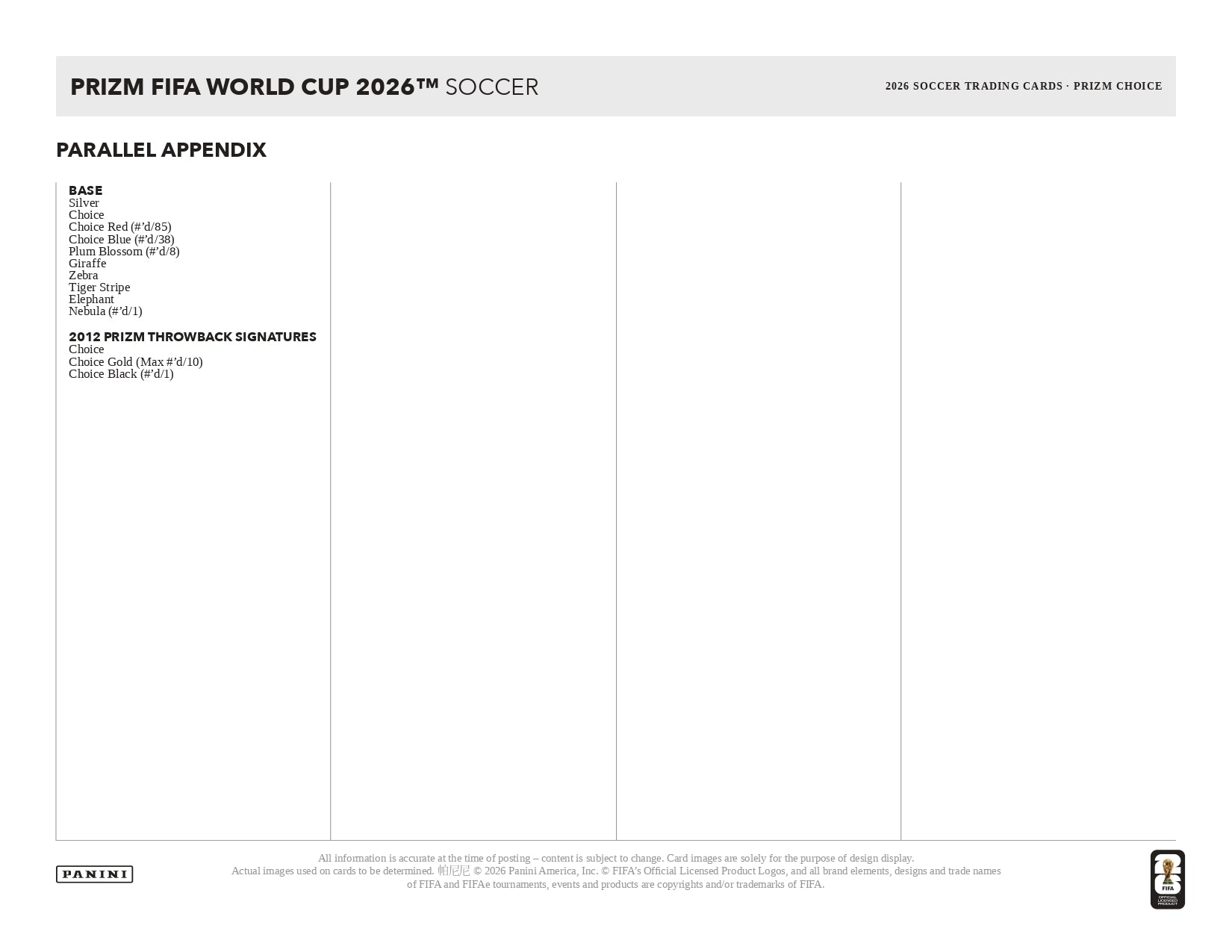 2026 Panini Prizm FIFA World Cup Choice Parallel Appendix 
