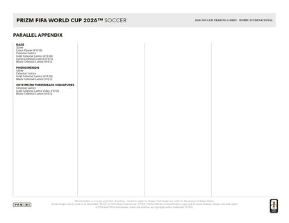2026 Panini Prizm FIFA World Cup 2026 Hobby International Box (5 Cards per pack, 12 packs per box) 1 Autograph