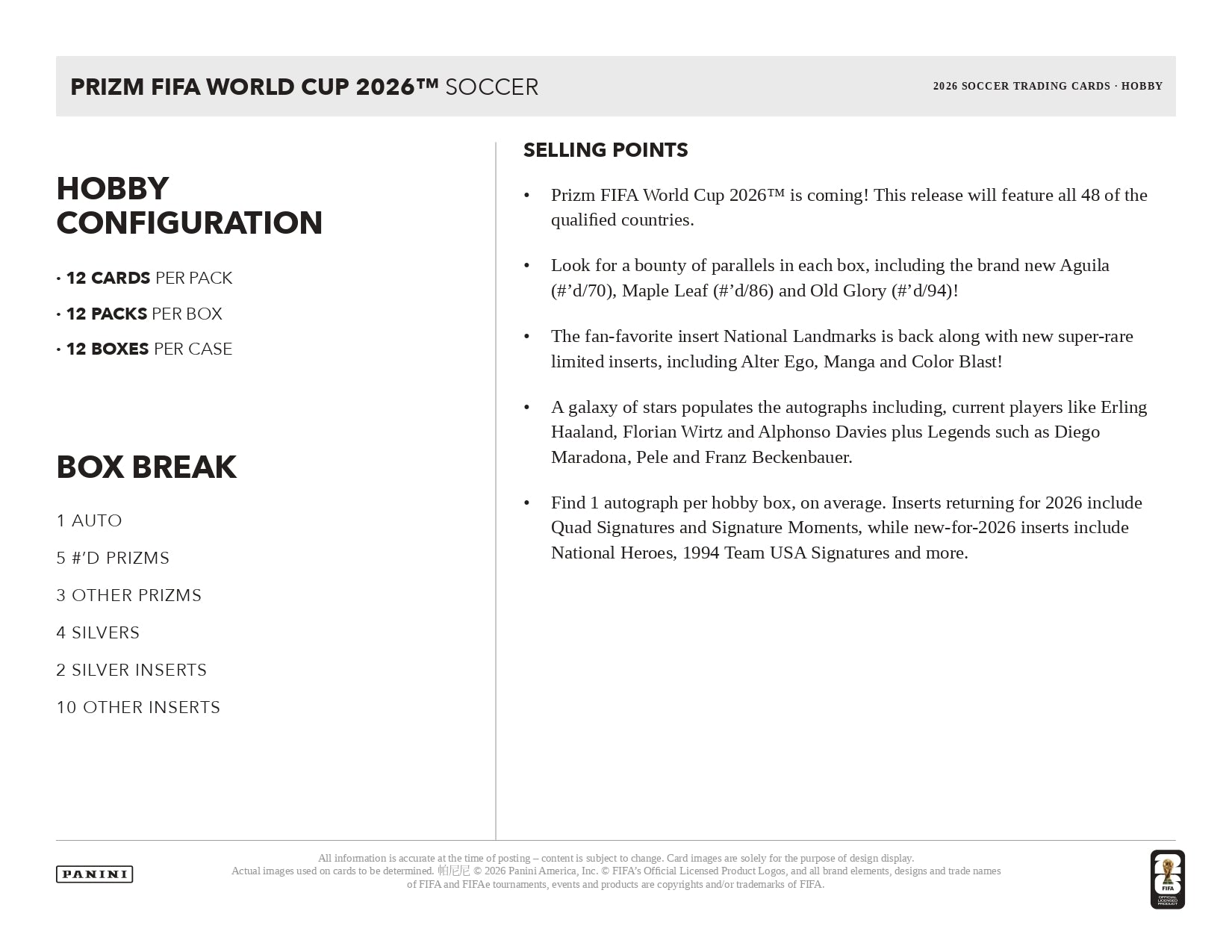 2026 Panini Prizm FIFA World Cup Selling Point
