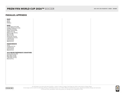 2026 Panini Prizm FIFA World Cup Parallel Appendix