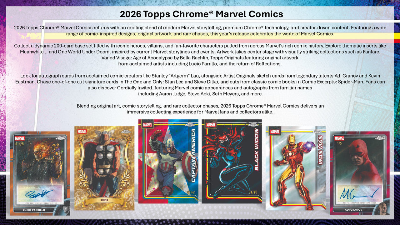 marvel cards rare Avengers Playing Assemble your own squad of Avengers every time the cards are brought out for play 2026 Topps Marvel Comics Chrome