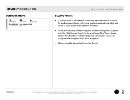 2024/25 Panini Revolution Basketball Chinese New Year CNY Box (12 pack per box, 5 kartu per pack) - 12 CNY parallel per box
