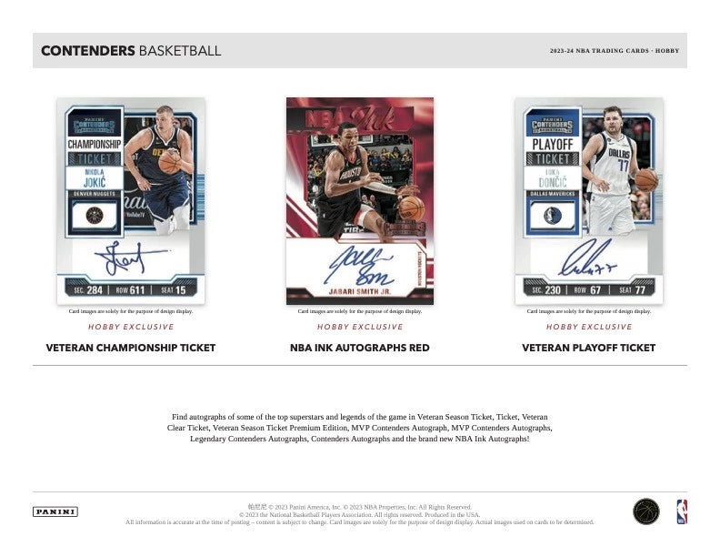 2023/24 Panini Contenders Basketball Hobby Box (4 pack per box, 8 kartu per pack) - 2 autograph cards per box