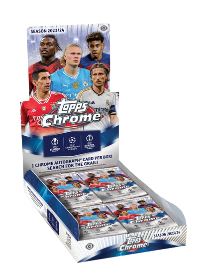 2023/24 Topps Chrome UEFA Club Competitions UCC Hobby Box (20 pack per box, 4 kartu per pack) - 1 Chrome Autograph & 12 Refractors/Parallels per Box