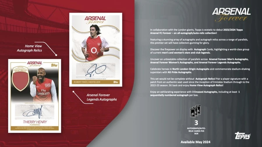 2024 Topps Arsenal Football Club FOREVER Hobby Box (3 kartu per box, semuanya autograph)