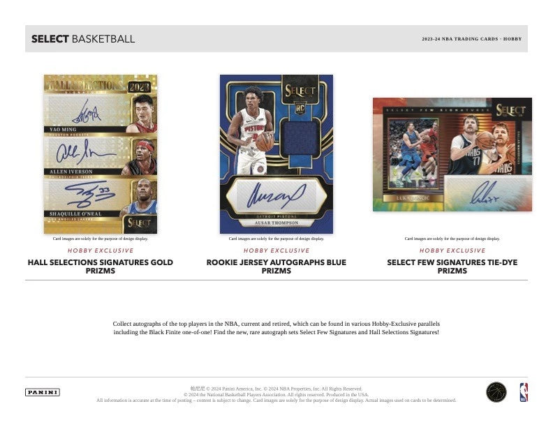 2023/24 Panini Select Basketball Hobby Box (12 pack per box, 5 kartu per pack) - 3 autographs or memorabilia & 12 prizms per box