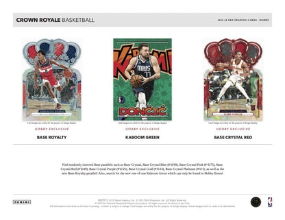 2023/24 Panini Crown Royale Basketball Hobby Box (8 kartu per box) - 1 autograph per box