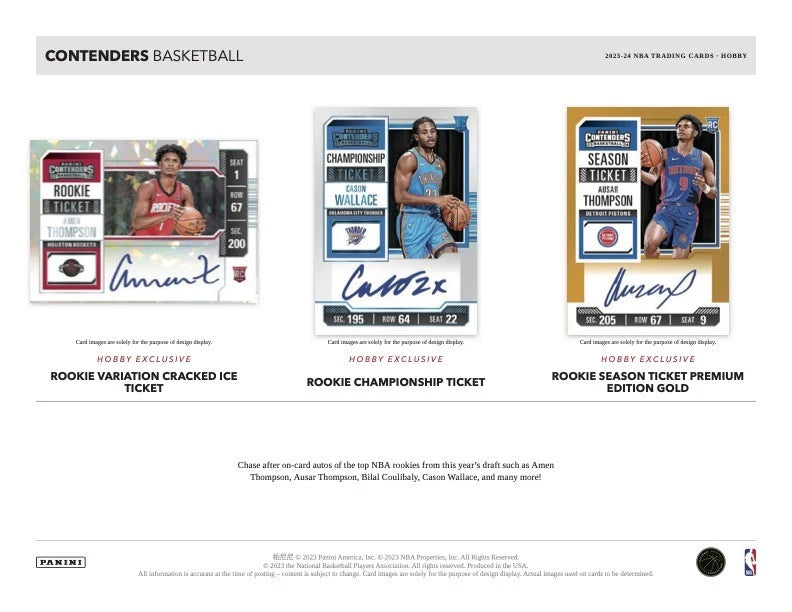 2023/24 Panini Contenders Basketball Hobby Box (4 pack per box, 8 kartu per pack) - 2 autograph cards per box