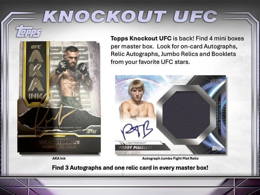 2024 Topps UFC Knockout Hobby Box (4 pack per box, 10 kartu per pack) - 2 autograph, 1 autograph relic, 1 relic per box