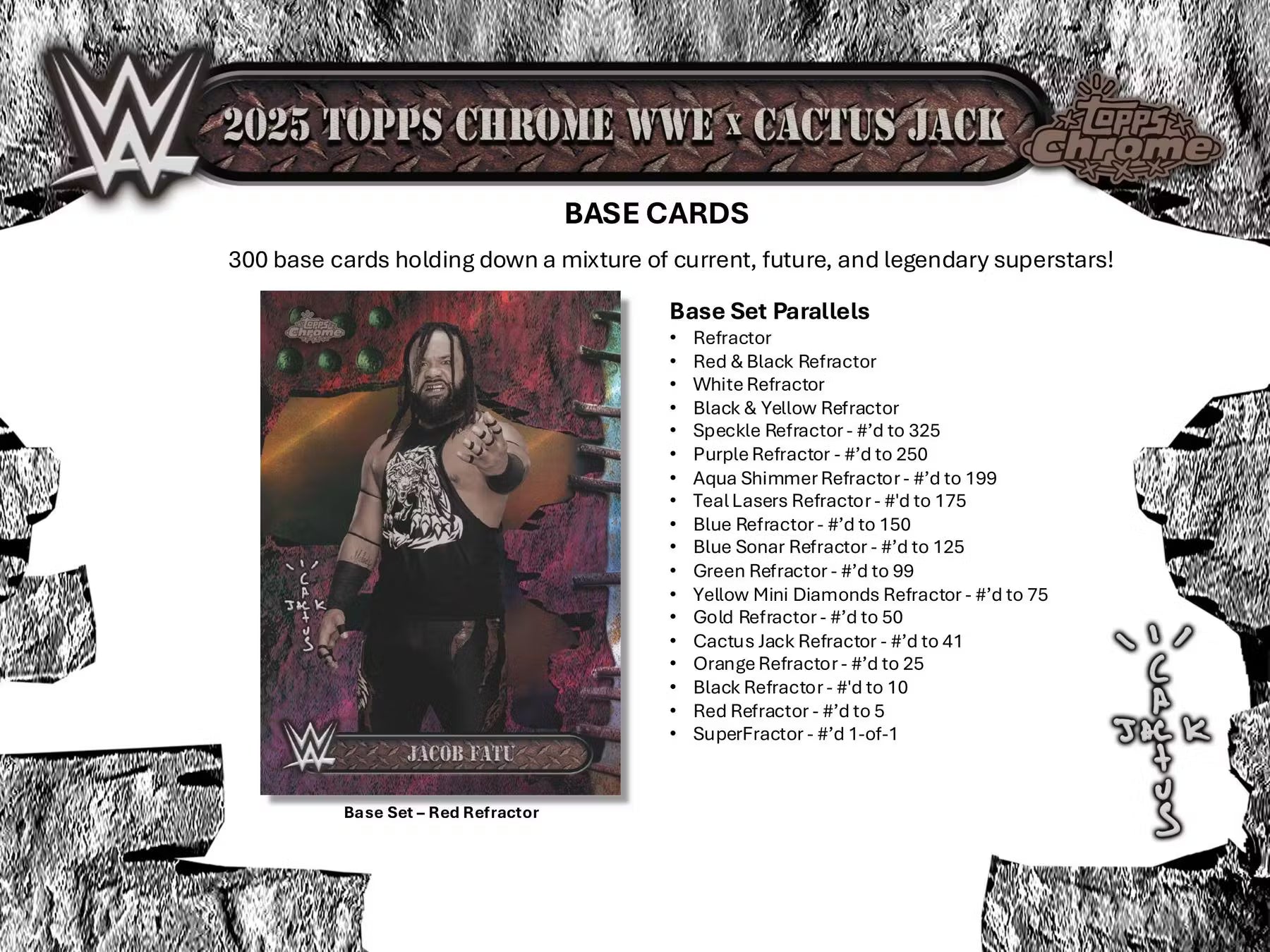 2025 Topps Chrome WWE x Cactus Jack Wrestling Hobby Box Base Set Paralles
