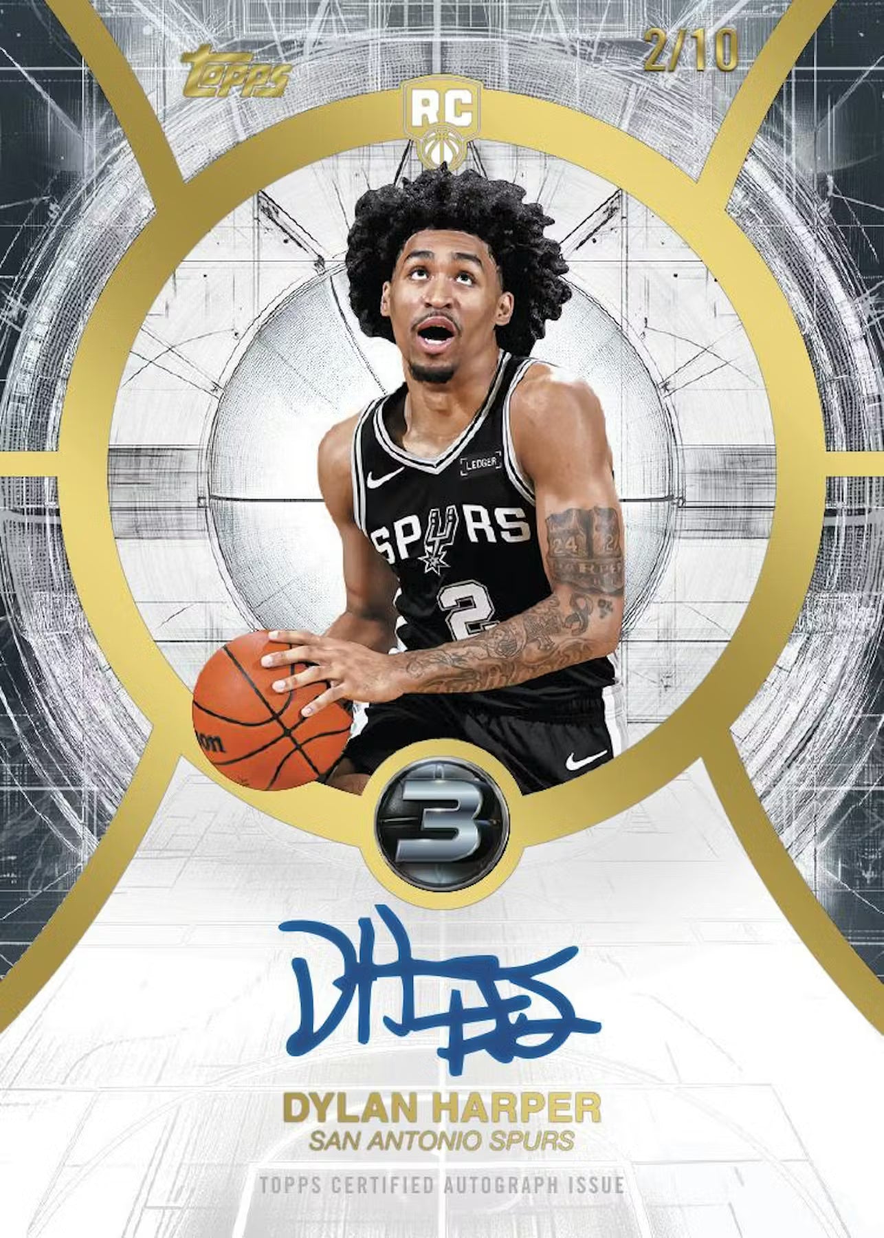 2025/26 Topps Three Basketball Hobby Box Dylan Harper San Antonio Spurs Autograph Card