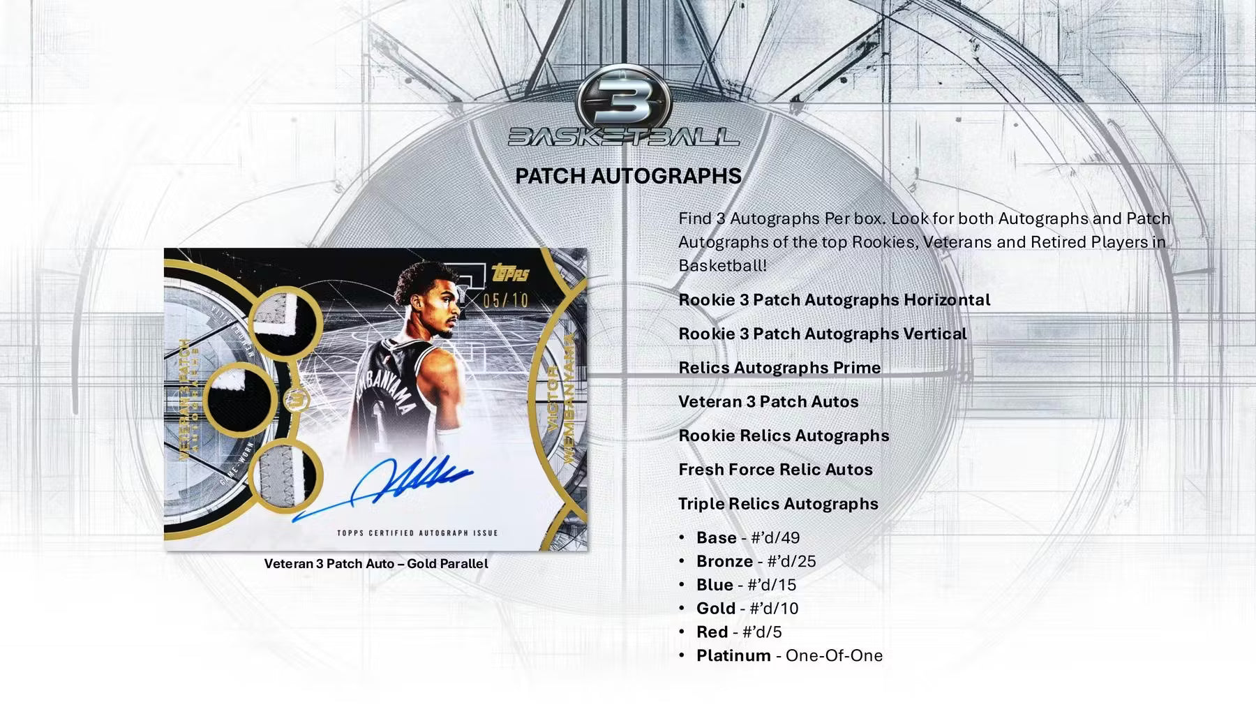 2025/26 Topps Three Basketball Hobby Box Patch Autographs Cards