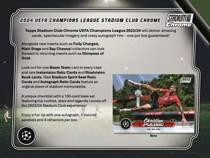 2023/24 Topps Stadium Club Chrome UEFA Club Competitions Hobby Box (20 pack / box, 6 kartu / pack) - 1 autograph card per box