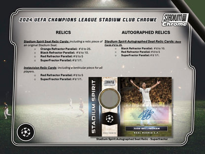 2023/24 Topps Stadium Club Chrome UEFA Club Competitions Hobby Box (20 pack / box, 6 kartu / pack) - 1 autograph card per box