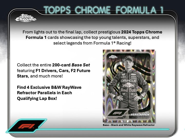 2024 Topps Chrome Formula 1 Qualifying Lap Box (16 pack per box, 4 kartu per pack)