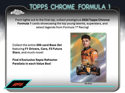 2024 Topps Chrome Formula 1 Value Box (6 pack per box, 4 kartu per pack)