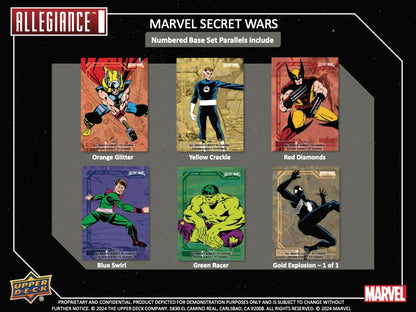 2024 Upper Deck Marvel Allegiance Secret Wars Hobby Box (16 pack per box, 6 kartu per pack)