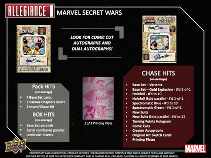 2024 Upper Deck Marvel Allegiance Secret Wars Hobby Box (16 pack per box, 6 kartu per pack)