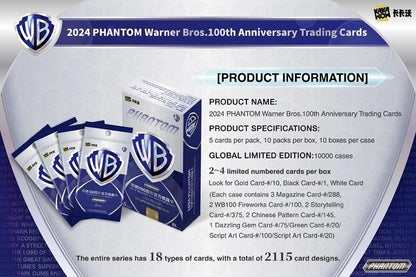 2024 Kakawow PHANTOM Warner Bros 100th Anniversary Trading Cards Hobby Box (10 pack per box, 5 kartu per pack) - 2 sampai 4 numbered cards per box