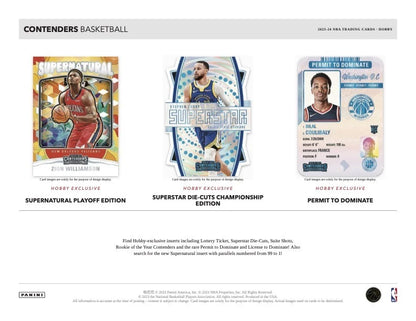 2023/24 Panini Contenders Basketball Hobby Box (4 pack per box, 8 kartu per pack) - 2 autograph cards per box