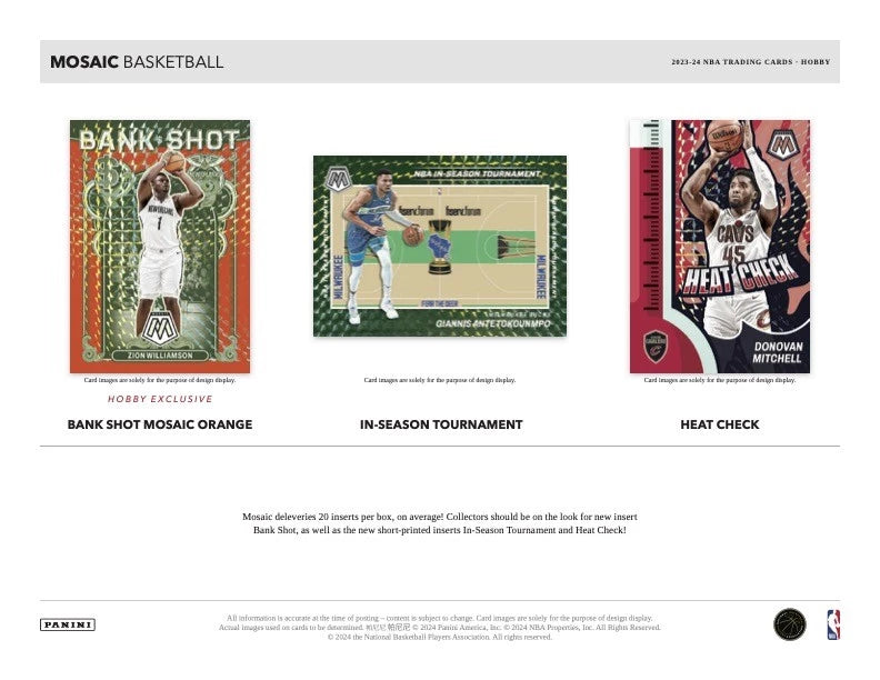 2023/24 Panini Mosaic Basketball Hobby Box (10 pack per box, 15 kartu per pack) - 1 autograph, 20 prizms, 20 inserts per box