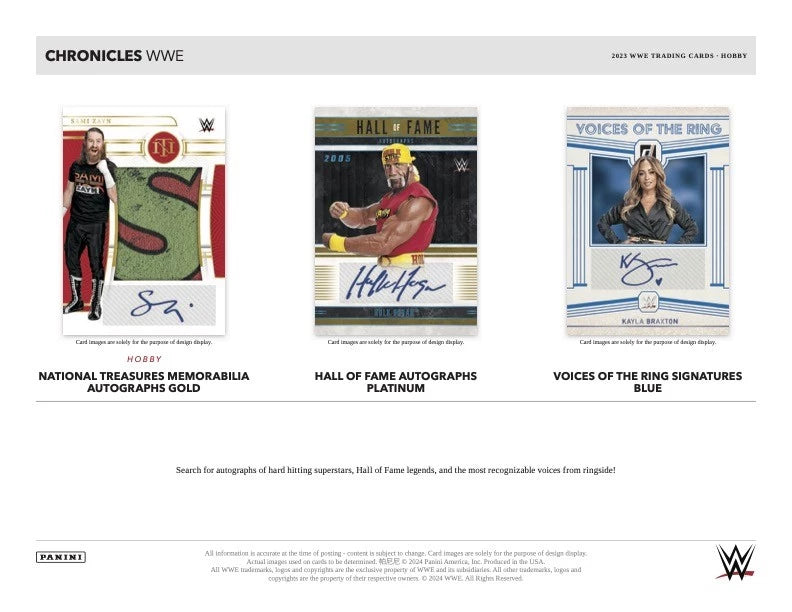 2023 Panini Chronicles WWE Hobby Box (6 pack per box, 8 kartu per pack) - 2 autograph per box