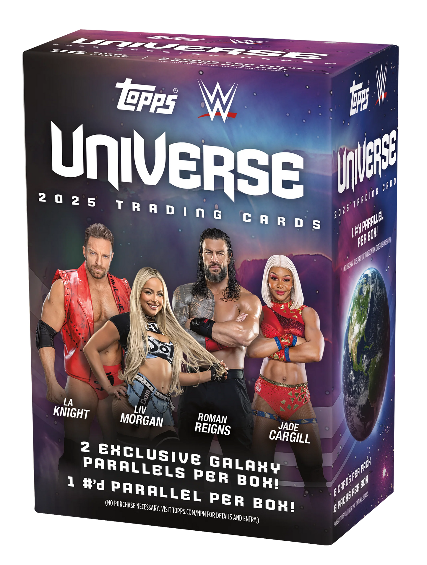 2025 Topps Universe WWE Value Box (6 cards per pack, 6 packs per box) 1 Numbered Parallel, 2 Exclusive Galaxy Parallels