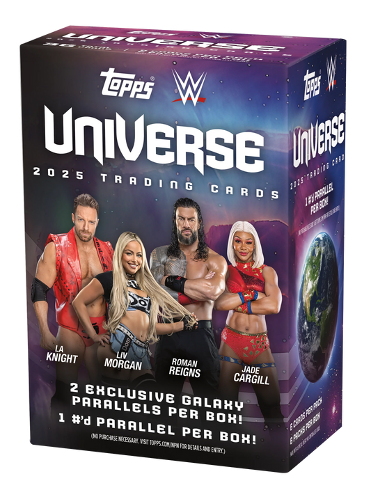 2025 Topps Universe WWE Value Box (6 cards per pack, 6 packs per box) 1 Numbered Parallel, 2 Exclusive Galaxy Parallels