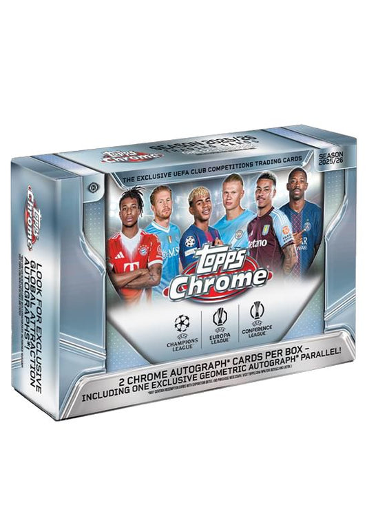 2025/26 Topps Chrome UEFA Club Competitions Soccer Breaker Delight (1 Pack Per Box, 12 Cards Per Box) 1 Geometric Autograph,1 Additional Autograph