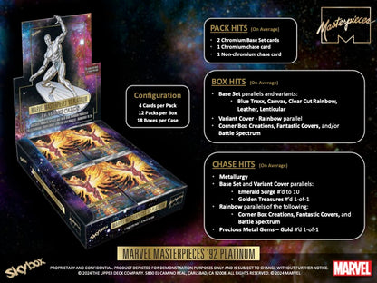 2024 Upper Deck Marvel Masterpieces '92 Platinum Hobby Box (12 pack per box, 4 kartu per pack)